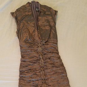 Nicole Miller ruched cocktail dress, XS (2 Petite), brown, metallic sheen